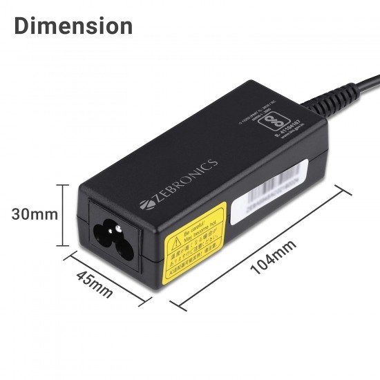 ZEBRONICS ZEB-LA745019565D 65W Laptop Adapter with 7.4x5mm Connector, Black