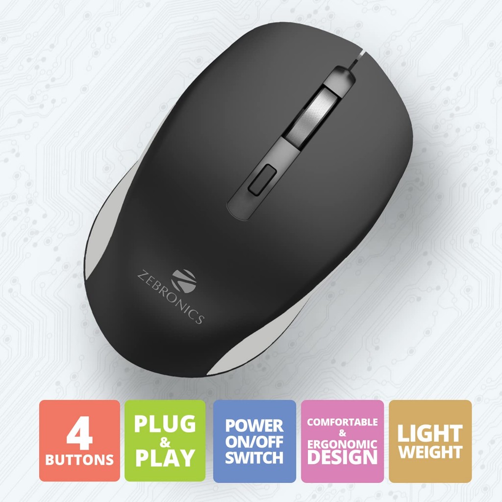 ZEBRONICS Zeb-Jaguar Wireless Mouse, 2.4GHz with USB Nano Receiver ZEBRONICS Zeb-Jaguar Wireless Mouse, 2.4GHz with USB Nano Receiver