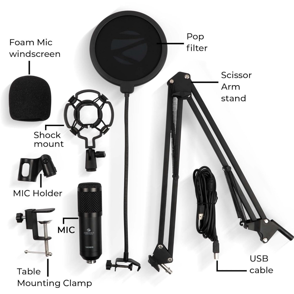 ZEBRONICS Zeb-Lucid PRO Desktop Mount Condenser Microphone, Black ZEBRONICS Zeb-Lucid PRO Desktop Mount Condenser Microphone, Black