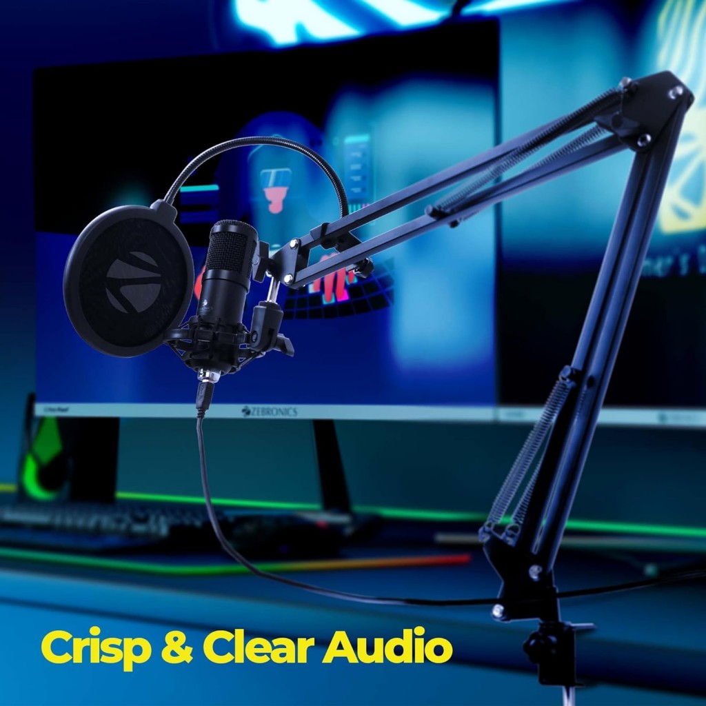 ZEBRONICS Zeb-Lucid PRO Desktop Mount Condenser Microphone, Black ZEBRONICS Zeb-Lucid PRO Desktop Mount Condenser Microphone, Black