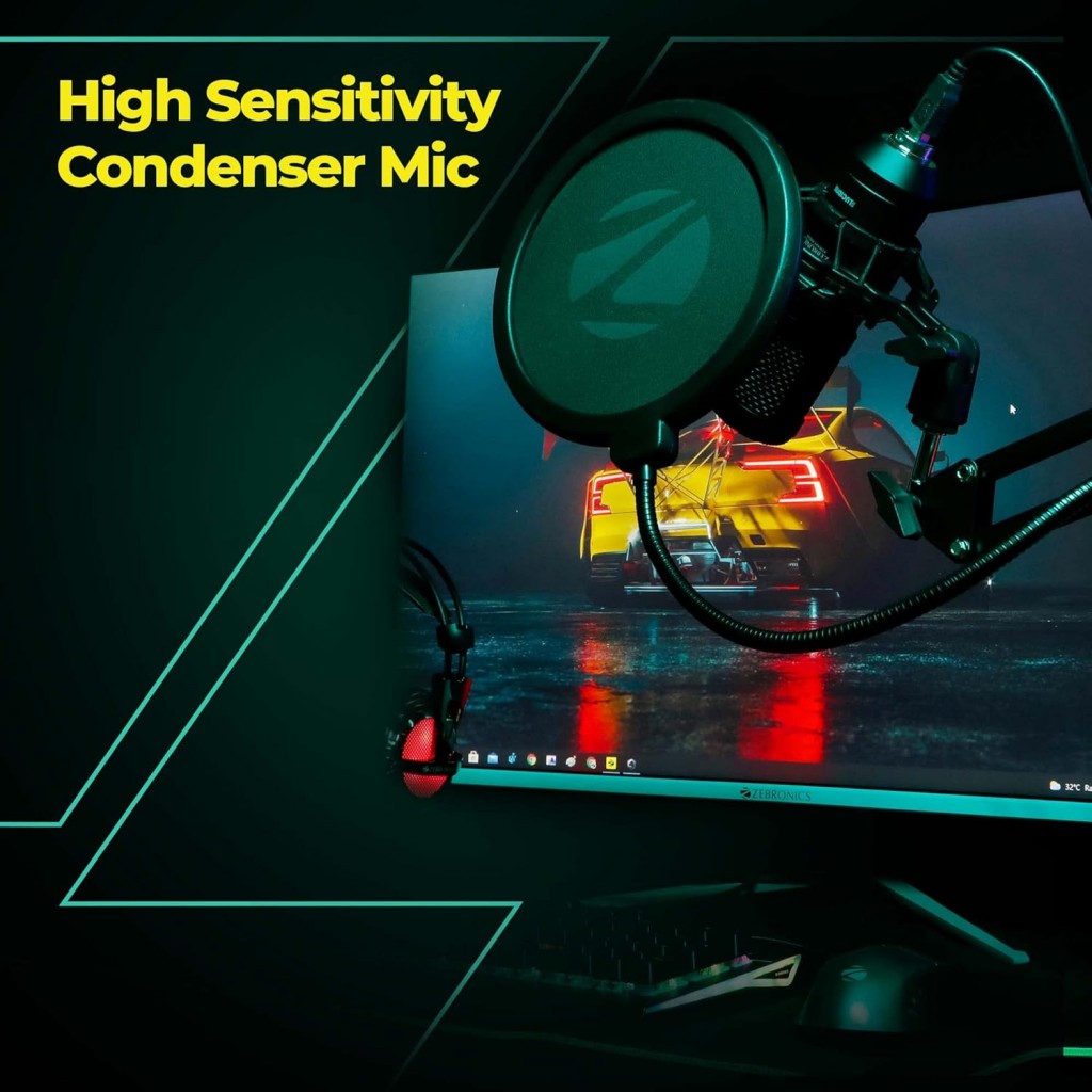 ZEBRONICS Zeb-Lucid PRO Desktop Mount Condenser Microphone, Black ZEBRONICS Zeb-Lucid PRO Desktop Mount Condenser Microphone, Black