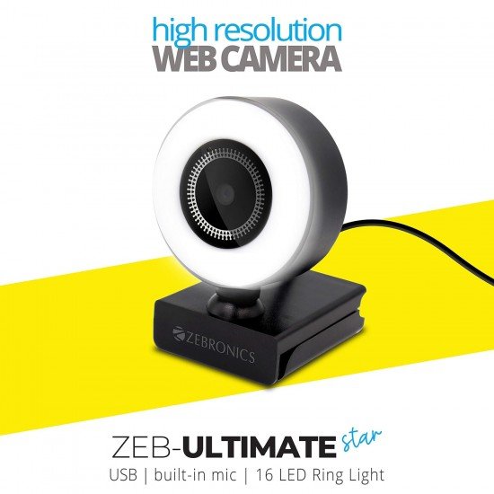 ZEBRONICS Zeb-Ultimate Star webcamera with 5P Lens  Full HD Resolution with Built-in mic