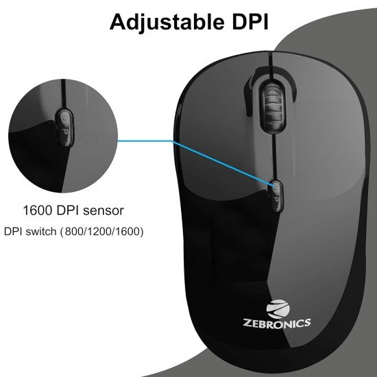 Zebronics Shine Wireless Optical Mouse - 2.4GHz with USB (Black)