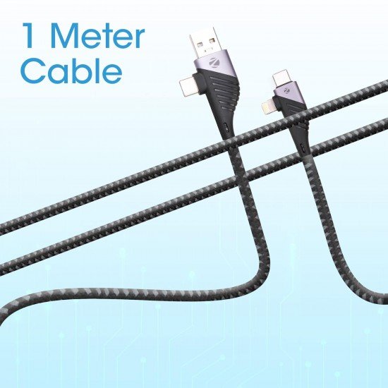 Zebronics UCLC65B 65 Watts PD Fast charging 4 in 1 cable with USB/Type C to Type C/Lightning connector