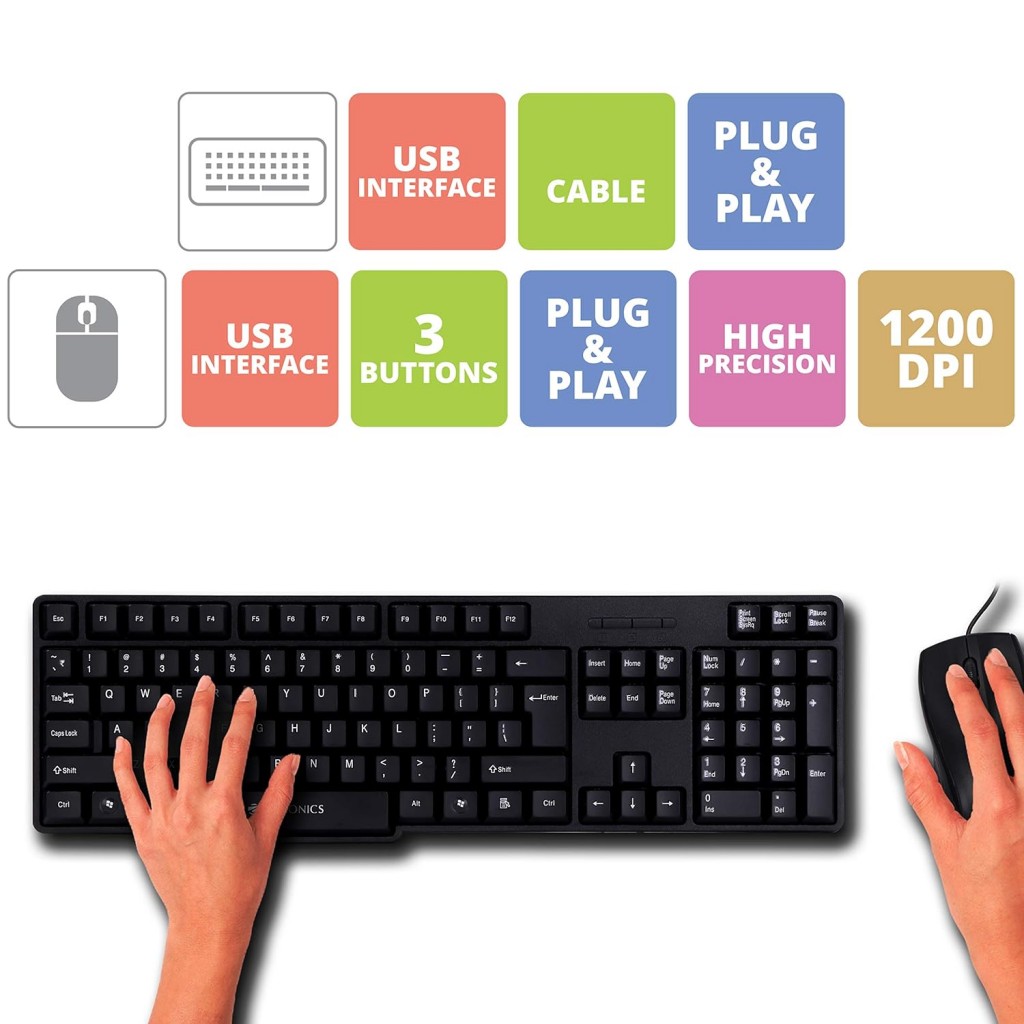 Zebronics Wired Keyboard and Mouse Combo with 104 Keys and a USB Mouse with 1200 DPI - JUDWAA 750 Zebronics Wired Keyboard and Mouse Combo with 104 Keys and a USB Mouse with 1200 DPI - JUDWAA 750