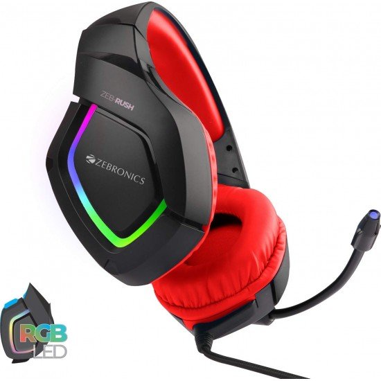 Zebronics ZEB-RUSH (Red) Premium Wired Gaming On Ear Headphone with RGB LEDs, Dual 3.5mm Jack,