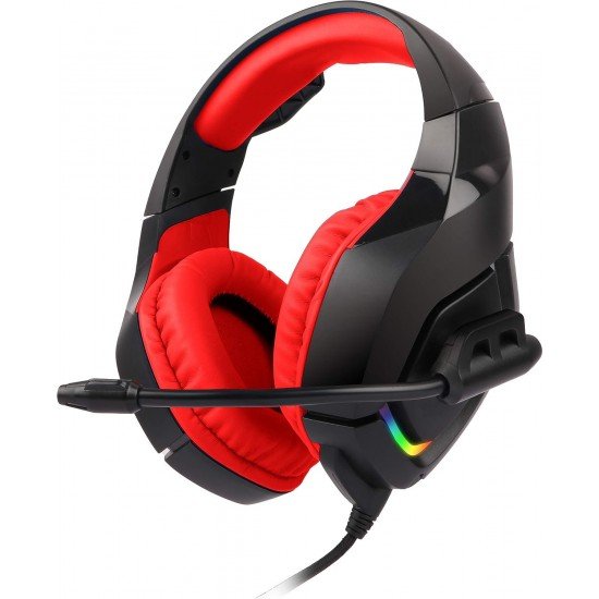 Zebronics ZEB-RUSH (Red) Premium Wired Gaming On Ear Headphone with RGB LEDs, Dual 3.5mm Jack,