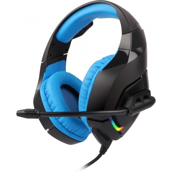 Zebronics Zeb-Rush (Blue) Premium Wired Gaming On Ear Headphone with RGB LEDs, Dual 3.5mm Jack, Converter