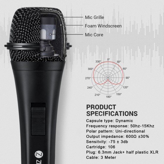 Zoook Karaoke Wired Microphone for Singing/Kids/Speaker/Party/System/Cardoid Vocal Unidirectional Dynamic Microphone Black