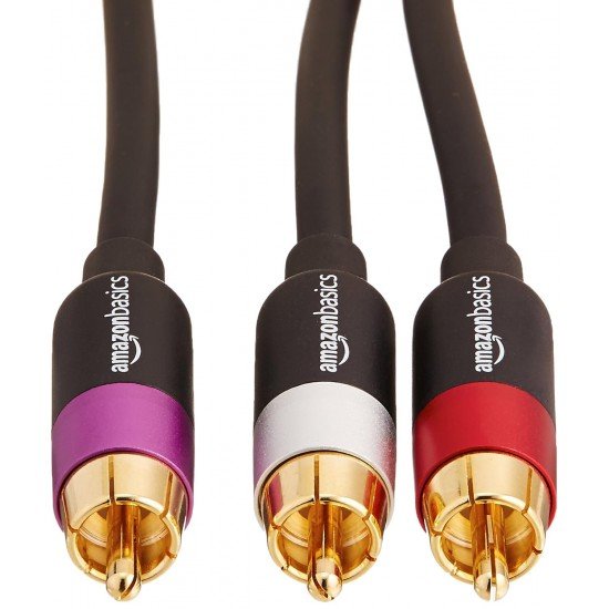 amazon basics 1-Male To 2-Male Rca Audio Interconnects For Dvd Player, Television - 4 Feet, 1-Male To 2-Male (Black, Red, Purple, Silver), Black