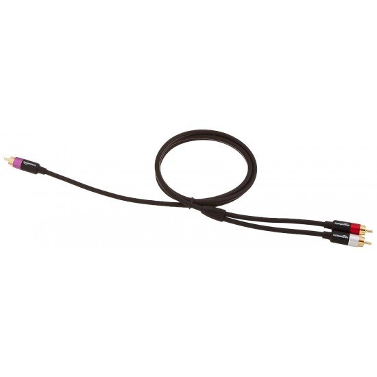 amazon basics 1-Male To 2-Male Rca Audio Interconnects For Dvd Player, Television - 4 Feet, 1-Male To 2-Male (Black, Red, Purple, Silver), Black