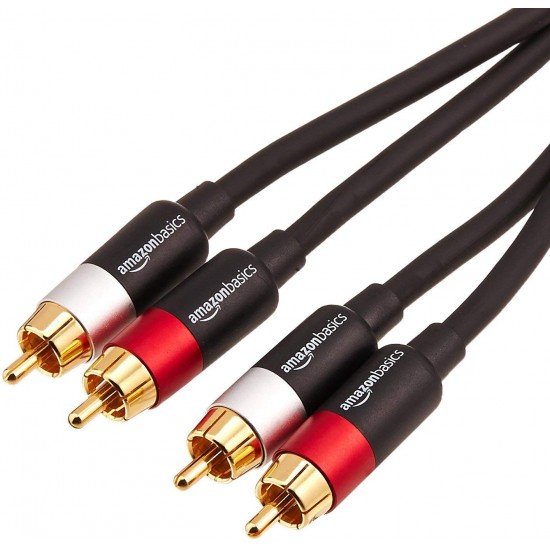 amazon basics 1-Male To 2-Male Rca Audio Interconnects For Dvd Player, Television - 4 Feet, 1-Male To 2-Male (Black, Red, Purple, Silver), Black