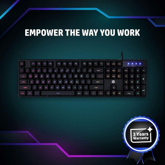 HP K300 Backlit Membrane Wired Gaming Keyboard with Mixed Color Lighting, 4 LED Indicators, Matte Finish Double Injection Key