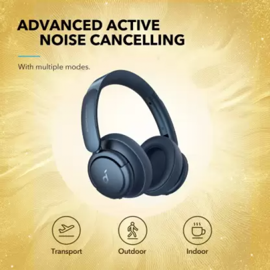 Soundcore by Anker Q35 Wireless Headphones, Multi-Mode Noise Cancellation, Over-Ear Bluetooth Headphones Blue