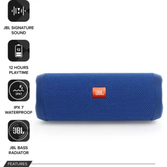 JBL Flip 4 with 12Hrs Playtime, IPX7 Waterproof 16 W Portable Bluetooth Speaker  (Dark Blue, Stereo Channel)