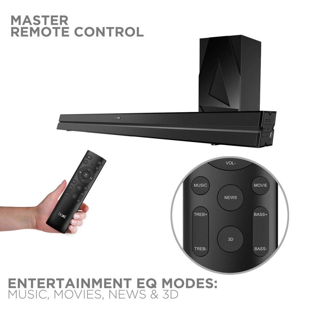 boAt AAVANTE Bar 2050 160W 2.1 Channel Bluetooth Soundbar Signature Sound, Wireless Subwoofer (Premium Black) boAt AAVANTE Bar 2050 160W 2.1 Channel Bluetooth Soundbar Signature Sound, Wireless Subwoofer (Premium Black)