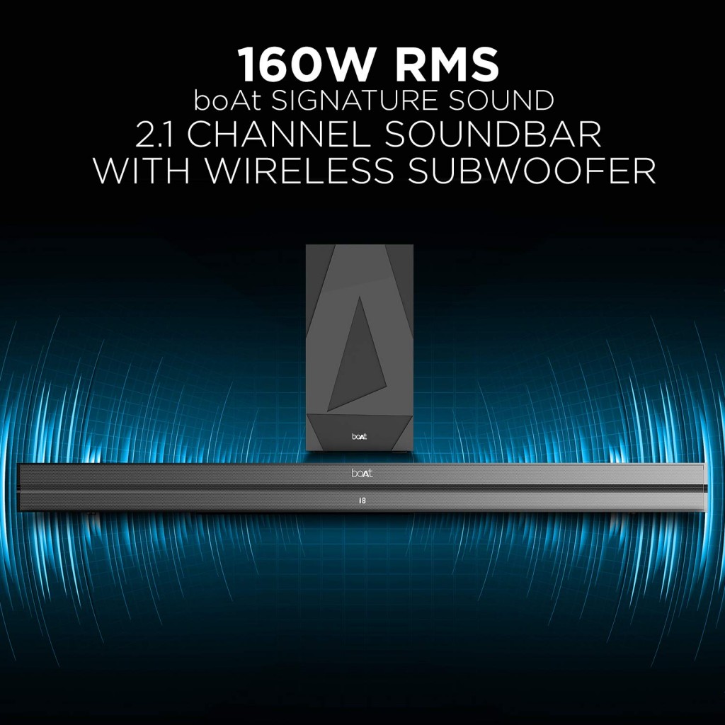 boAt AAVANTE Bar 2050 160W 2.1 Channel Bluetooth Soundbar Signature Sound, Wireless Subwoofer (Premium Black) boAt AAVANTE Bar 2050 160W 2.1 Channel Bluetooth Soundbar Signature Sound, Wireless Subwoofer (Premium Black)