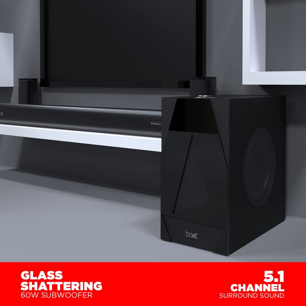 boAt AAVANTE Bar 3100D 260W 5.1 Channel Bluetooth Soundbar with Dolby Digital/Digital Plus, Wired Subwoofer boAt AAVANTE Bar 3100D 260W 5.1 Channel Bluetooth Soundbar with Dolby Digital/Digital Plus, Wired Subwoofer