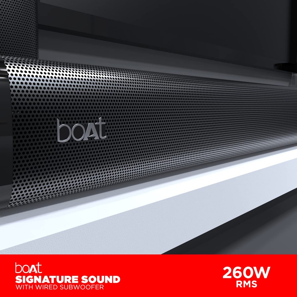 boAt AAVANTE Bar 3100D 260W 5.1 Channel Bluetooth Soundbar with Dolby Digital/Digital Plus, Wired Subwoofer boAt AAVANTE Bar 3100D 260W 5.1 Channel Bluetooth Soundbar with Dolby Digital/Digital Plus, Wired Subwoofer