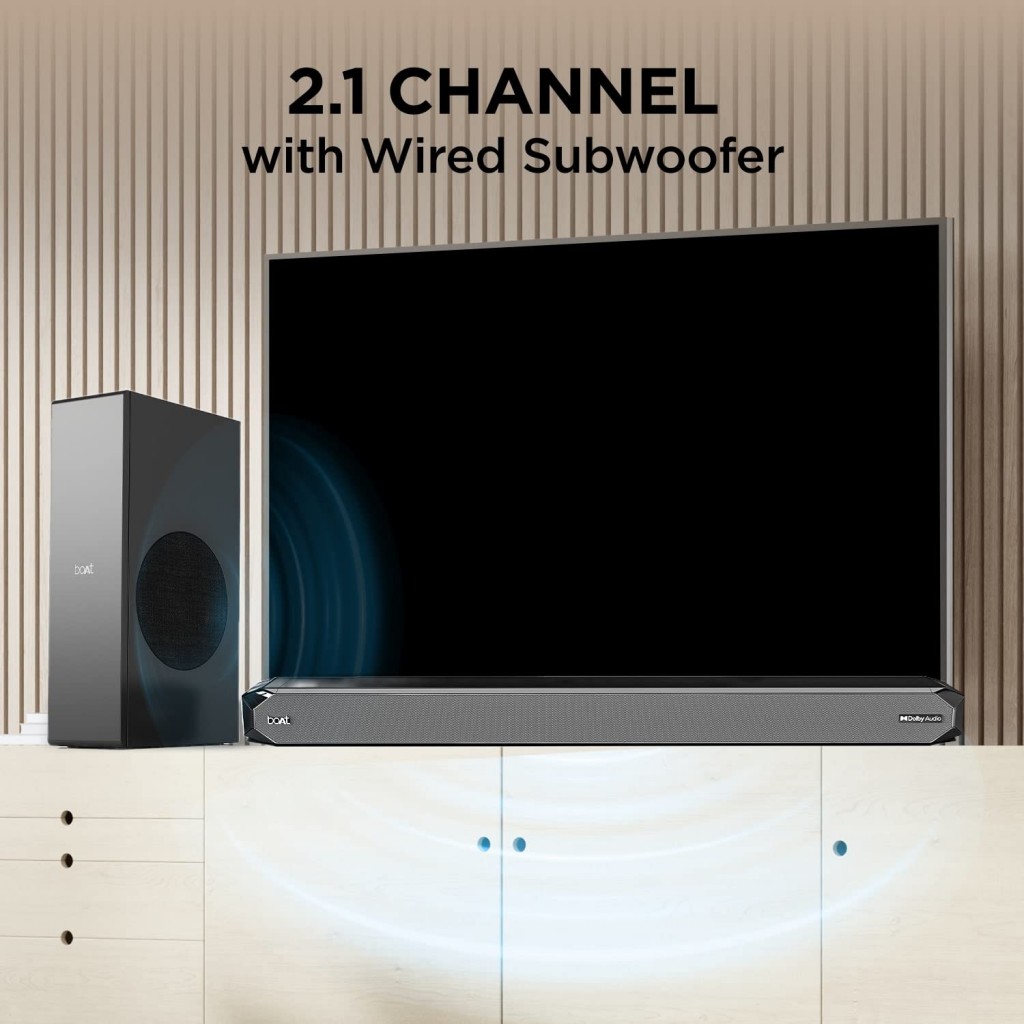 boAt Aavante Bar 1200D Soundbar with Dolby Audio, 100W RMS Signature Sound, 2.1 (Black) boAt Aavante Bar 1200D Soundbar with Dolby Audio, 100W RMS Signature Sound, 2.1 (Black)