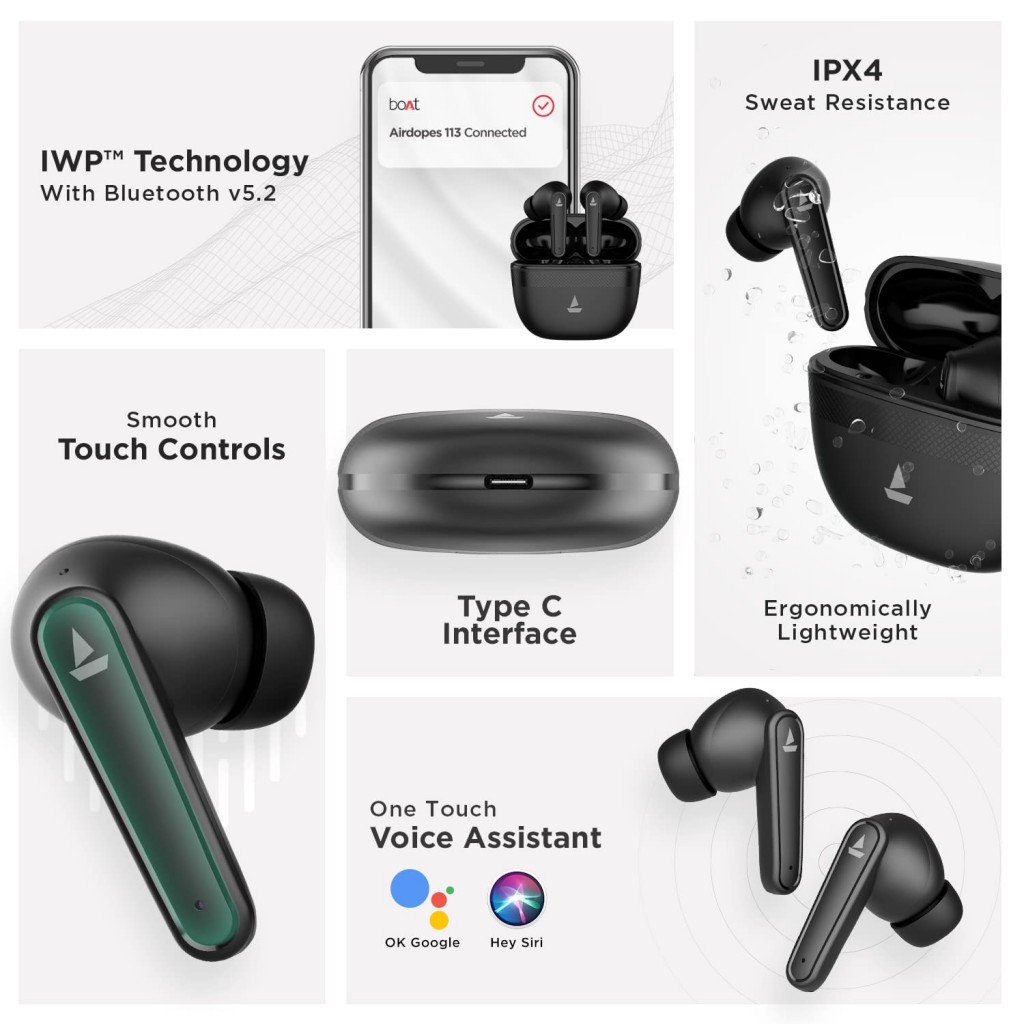boAt Airdopes 113 Bluetooth Truly Wireless in Ear Earbuds with ENx Tech, (Space Black) boAt Airdopes 113 Bluetooth Truly Wireless in Ear Earbuds with ENx Tech, (Space Black)