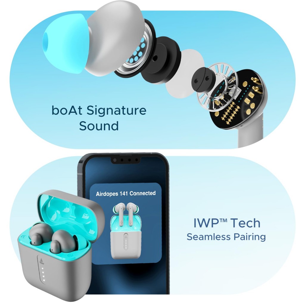 boAt Airdopes 141 Bluetooth Truly Wireless in Ear Headphones with 45H Playtime (Cyan Cider) boAt Airdopes 141 Bluetooth Truly Wireless in Ear Headphones with 45H Playtime (Cyan Cider)