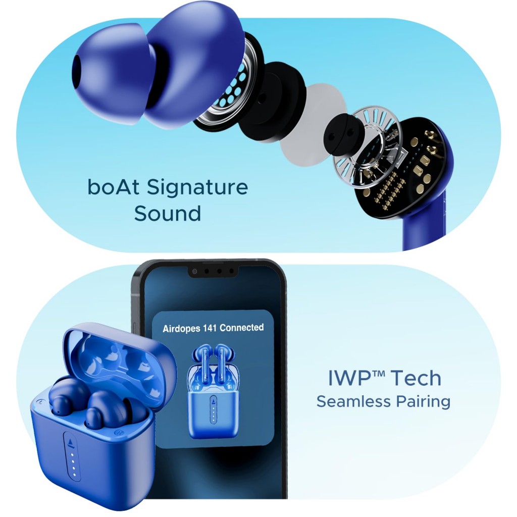 boAt Airdopes 141 ICC Edition Bluetooth Truly Wireless in Ear Earbuds with 42H Playtime,Low Latency (Thunder Blue) boAt Airdopes 141 ICC Edition Bluetooth Truly Wireless in Ear Earbuds with 42H Playtime,Low Latency (Thunder Blue)