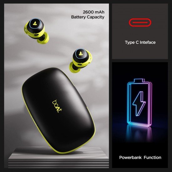 boAt Airdopes 441 Pro True Wireless in Ear Earbuds with mic, Upto 150 Hours Playback (Spirit Lime)