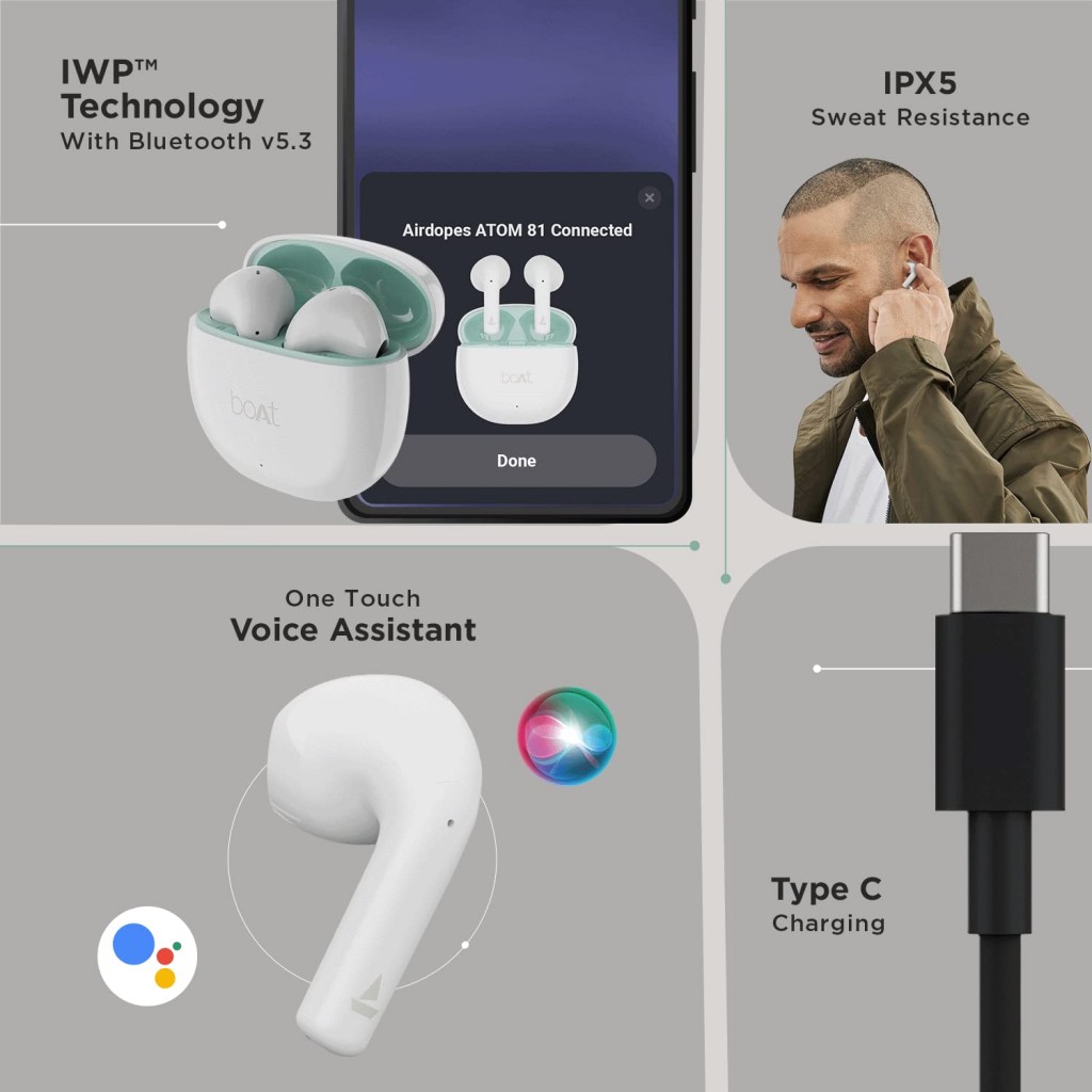 boAt Airdopes Atom 81 TWS Earbuds with Upto 50H Playtime, Quad Mics ENx™ (Opal Black) boAt Airdopes Atom 81 TWS Earbuds with Upto 50H Playtime, Quad Mics ENx™ (Opal Black)
