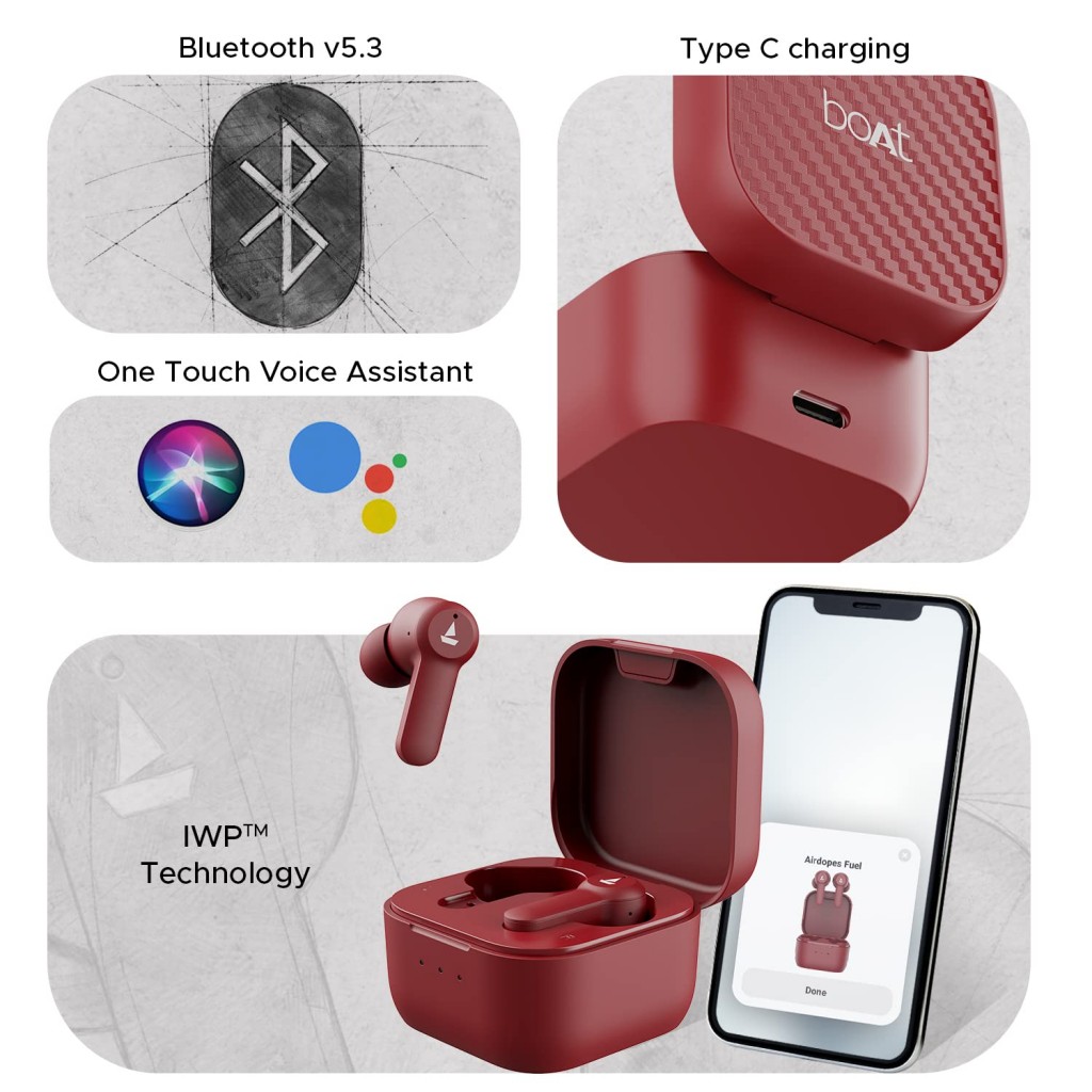boAt Airdopes Fuel in Ear Headphones, Quad Mics, ENx™ Tech, Beast™ (Wanderer Maroon) boAt Airdopes Fuel in Ear Headphones, Quad Mics, ENx™ Tech, Beast™ (Wanderer Maroon)