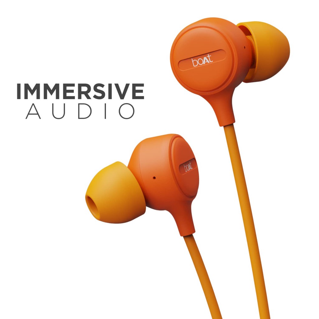boAt Bassheads 103 in Ear Wired Earphones with Mic(Mint Orange) boAt Bassheads 103 in Ear Wired Earphones with Mic(Mint Orange)