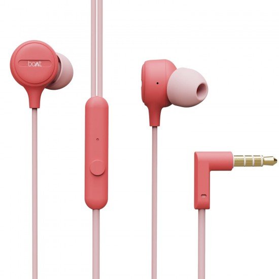 boAt Bassheads 103 in Ear Wired Earphones with Mic (Mint Pink)