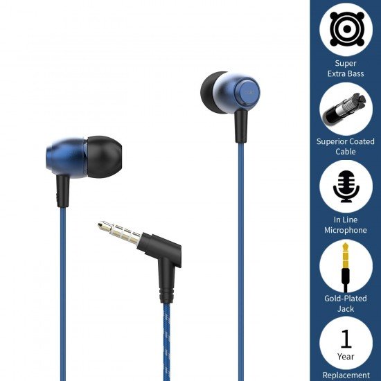 boAt Bassheads 162 in Ear Wired Earphones with Mic (Jazzy Blue)