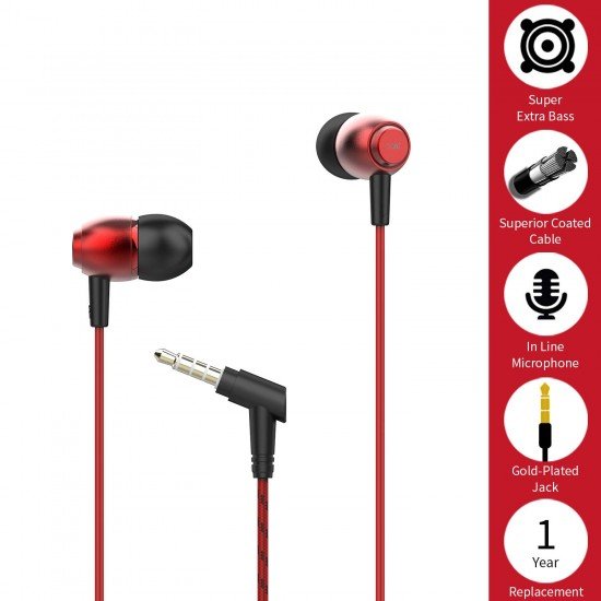 boAt Bassheads 162 in Ear Wired Earphones with Mic(Raging Red)