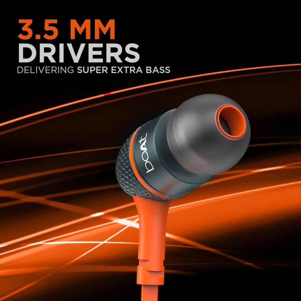 boAt Bassheads 220 Wired in Ear Earphone with Mic (Molten Orange) boAt Bassheads 220 Wired in Ear Earphone with Mic (Molten Orange)