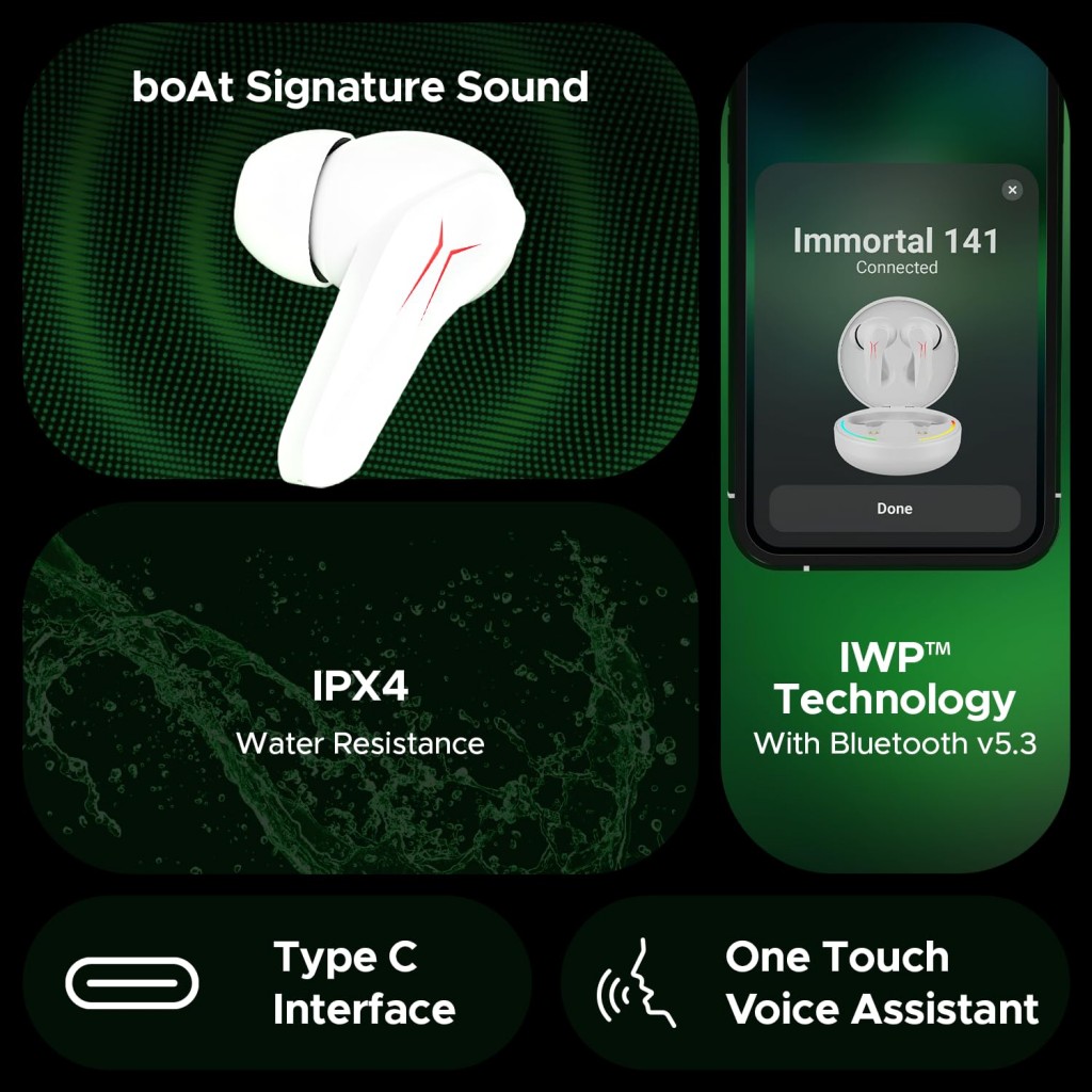 boAt Immortal 141 TWS Gaming Earbuds with Enx Tech, (White Sabre) boAt Immortal 141 TWS Gaming Earbuds with Enx Tech, (White Sabre)