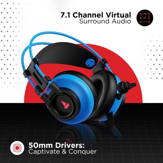 boAt Immortal IM-200 7.1 Channel Wired Over Ear USB Gaming Headphone Drivers with mic (Furious Blue)