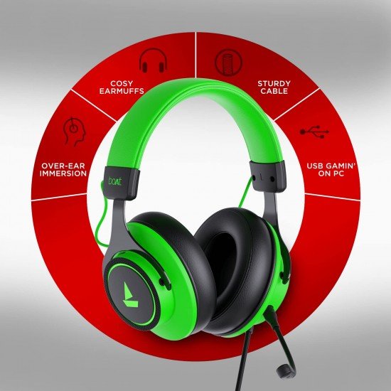 boAt Immortal IM1000D Dual Channel Gaming Wired Over Ear Headphones with mic Viper Green)