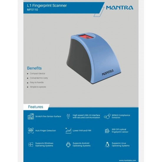 Mantra MFS 110 l1 Fingerprint Scanner