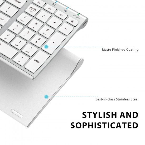 iClever BK10 Bluetooth Keyboard, Multi Device Wireless Keyboard Rechargeable Bluetooth 5.1 Stable /White