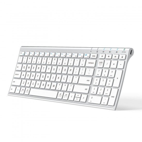 iClever BK10 Bluetooth Keyboard, Multi Device Wireless Keyboard Rechargeable Bluetooth 5.1 Stable /White