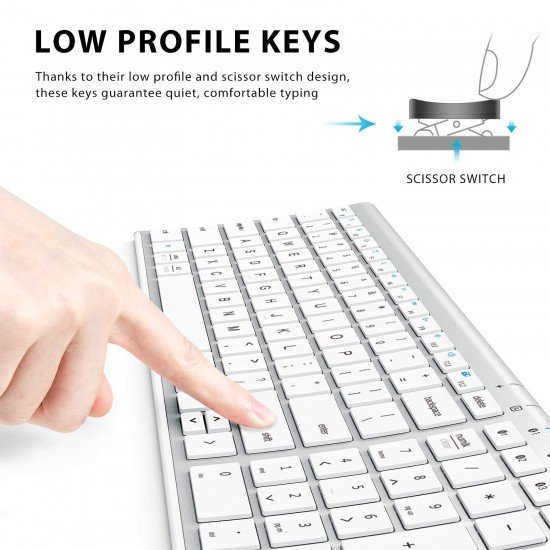 iClever BK10 Bluetooth Keyboard, Multi Device Wireless Keyboard Rechargeable Bluetooth 5.1 Stable /White