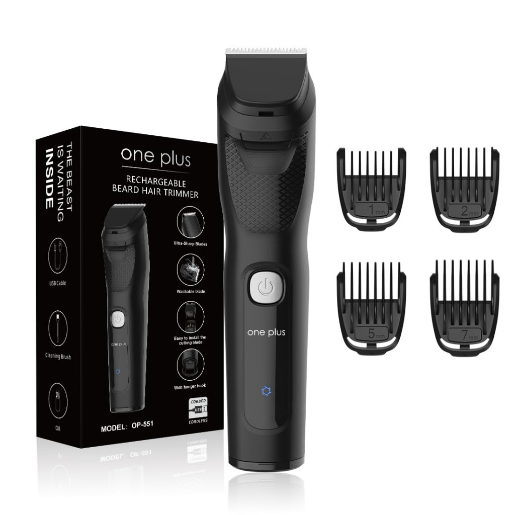 one plus OP 551 Cordless Professional Hair Trimmer For Men waterproof Trimmer 120 min Runtime 4 Length Settings  one plus OP 551 Cordless Professional Hair Trimmer For Men waterproof Trimmer 120 min Runtime 4 Length Settings