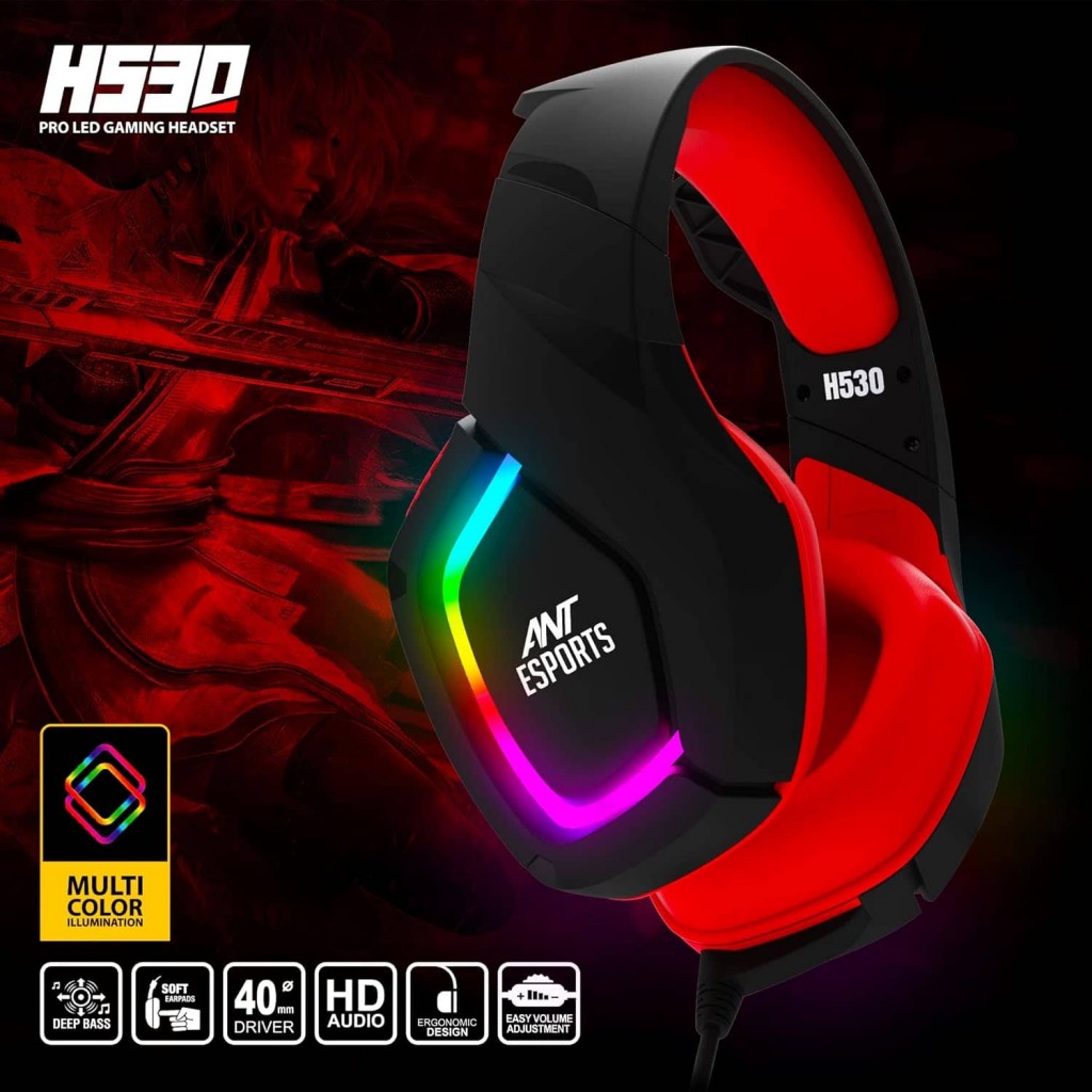 Ant Esports H530 Multi-Platform Pro RGB Gaming Headsetfor PC / PS4 / PS5 / Xbox One / Switch1 with mic, Black Red Ant Esports H530 Multi-Platform Pro RGB Gaming Headsetfor PC / PS4 / PS5 / Xbox One / Switch1 with mic, Black Red
