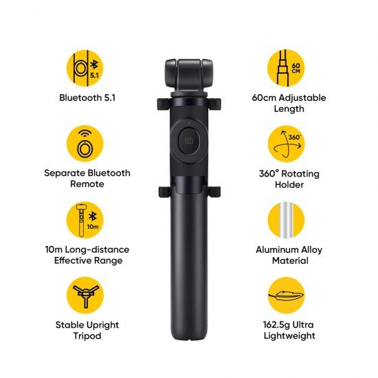 realme Selfie Stick with Tripod and Wireless Bluetooth 5.1 Remote- Black