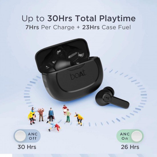 boAt Airdopes 393ANC True Wireless in Ear Earbuds with 32dB Hybrid ANC, Quad Mics with ENx™ (Rogue Black)