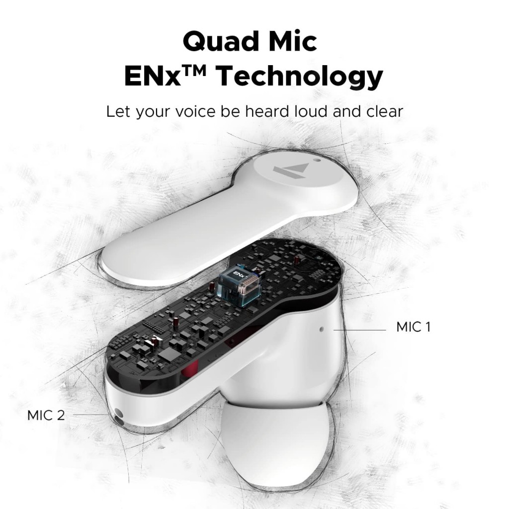 boAt Airdopes Fuel in Ear Headphones,Quad Mics,Enx (Pearl White),Bluetooth boAt Airdopes Fuel in Ear Headphones,Quad Mics,Enx (Pearl White),Bluetooth