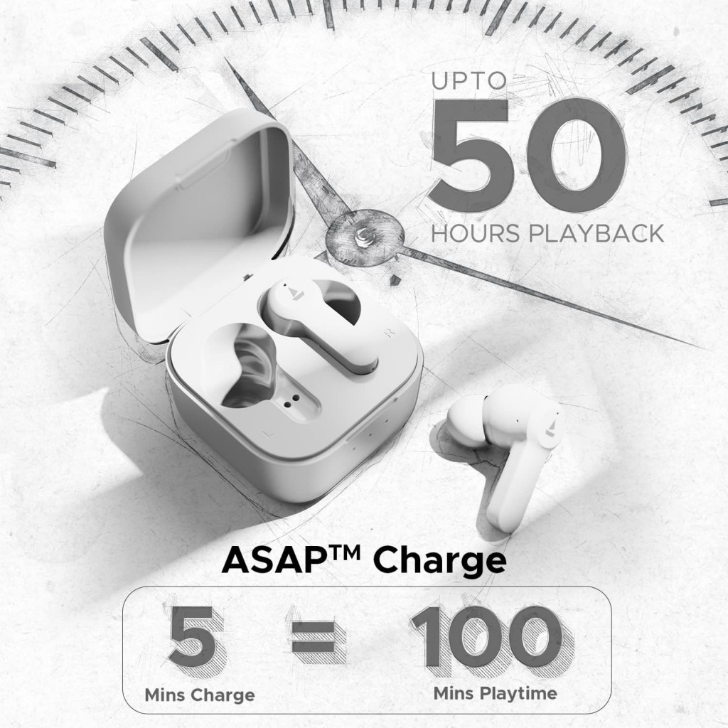 boAt Airdopes Fuel in Ear Headphones,Quad Mics,Enx (Pearl White),Bluetooth boAt Airdopes Fuel in Ear Headphones,Quad Mics,Enx (Pearl White),Bluetooth