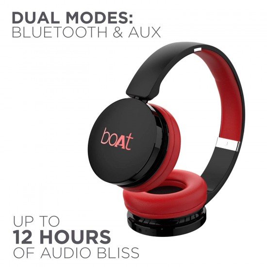 boAt Rockerz 370 On Ear Bluetooth Headphones with mic, Upto 12 Hours Playtime, (Fiery Red)