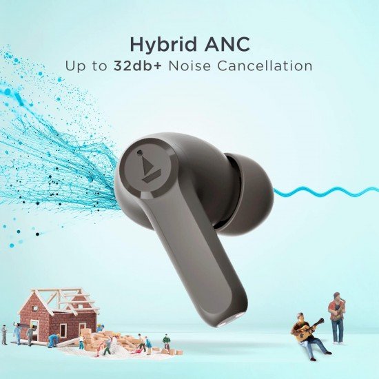 boAt Airdopes 393ANC True Wireless in Ear Earbuds with 32dB Hybrid ANC, Quad Mics with ENx™ (Darvy's Grey)